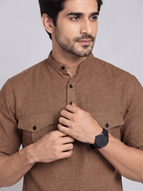 VORA LABEL Men’s Pure Cotton Solid Mandarin Collar Kurta | Full Sleeves with Roll-Up Tab | Casual & Smart Casual Wear