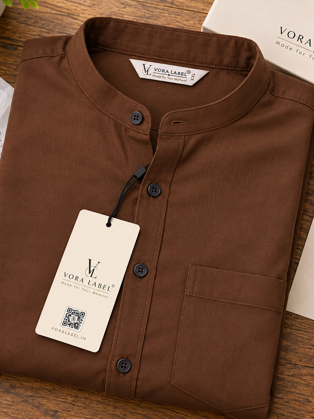 VORA LABEL Men’s Cotton Blend Mandarin Collar Shirt | Full Sleeve Solid Casual & Smart Wear
