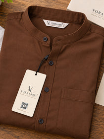 VORA LABEL Men’s Cotton Blend Mandarin Collar Shirt | Full Sleeve Solid Casual & Smart Wear