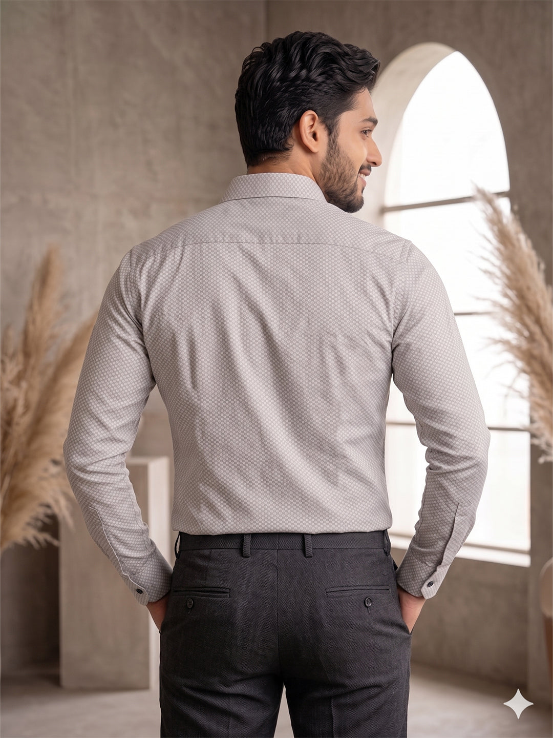 VORA LABEL Men Cotton Printed Regular Fit Casual Shirt - Light Grey Secondary image
