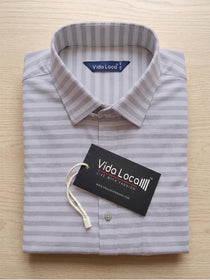 VORA LABEL Men Denim Striped Slim Fit Casual Shirt - Black