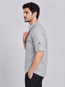 VORA LABEL Men’s Pure Cotton Solid Mandarin Collar Kurta | Full Sleeves with Roll-Up Tab | Casual & Smart Casual Wear