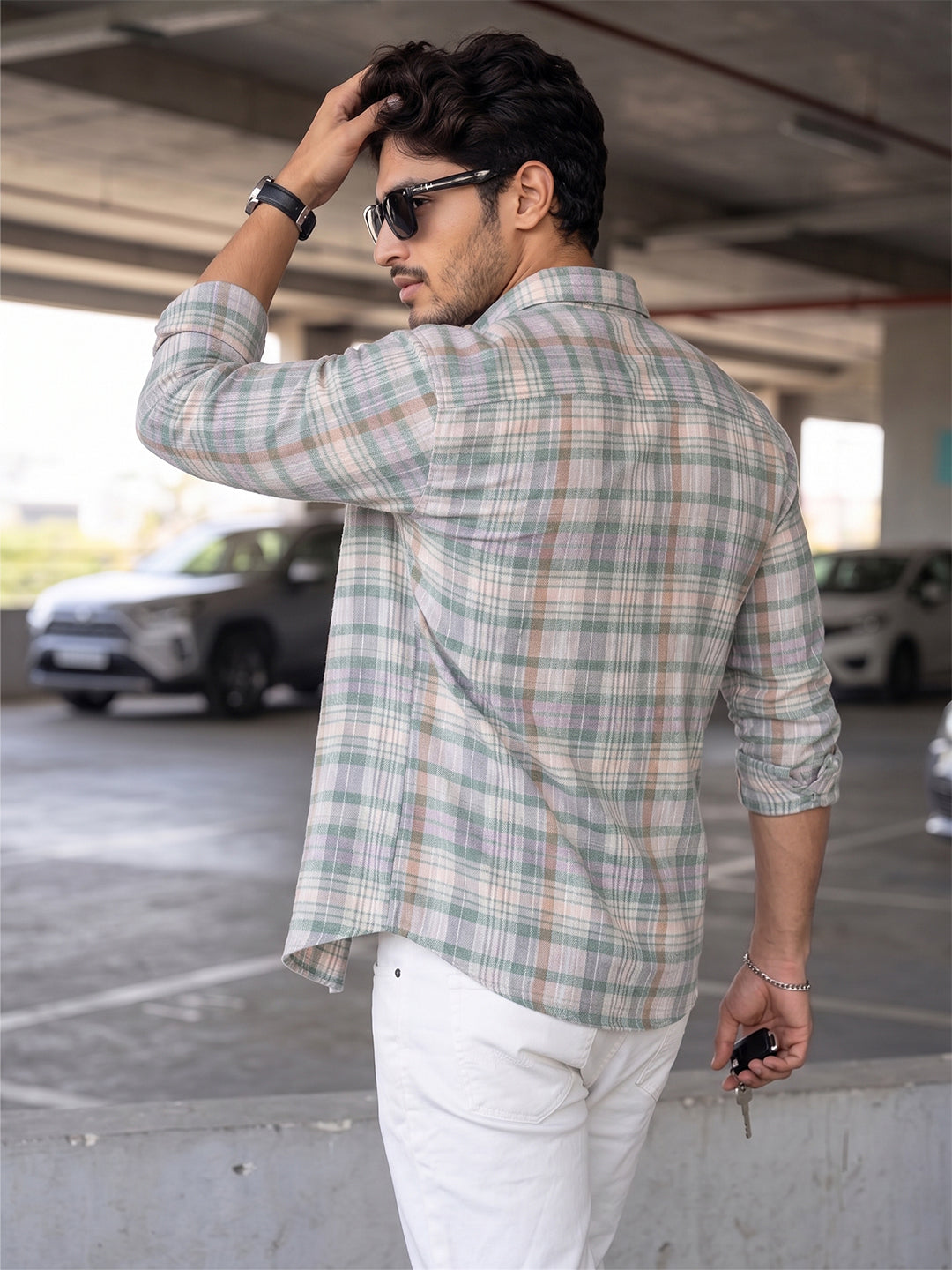 VORA LABEL Men Cotton Checked Regular Fit Casual Shirt - White Secondary image