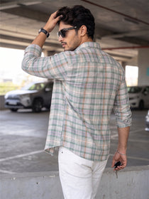 VORA LABEL Men Cotton Checked Regular Fit Casual Shirt - White