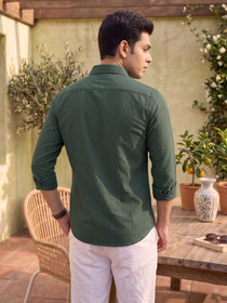 VORA LABEL Men Cotton Solid Regular Fit Casual Shirt - Green