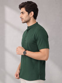 VORA LABEL Men’s Cotton Blend Mandarin Collar Half Kurta | Short Sleeve Solid Casual Wear