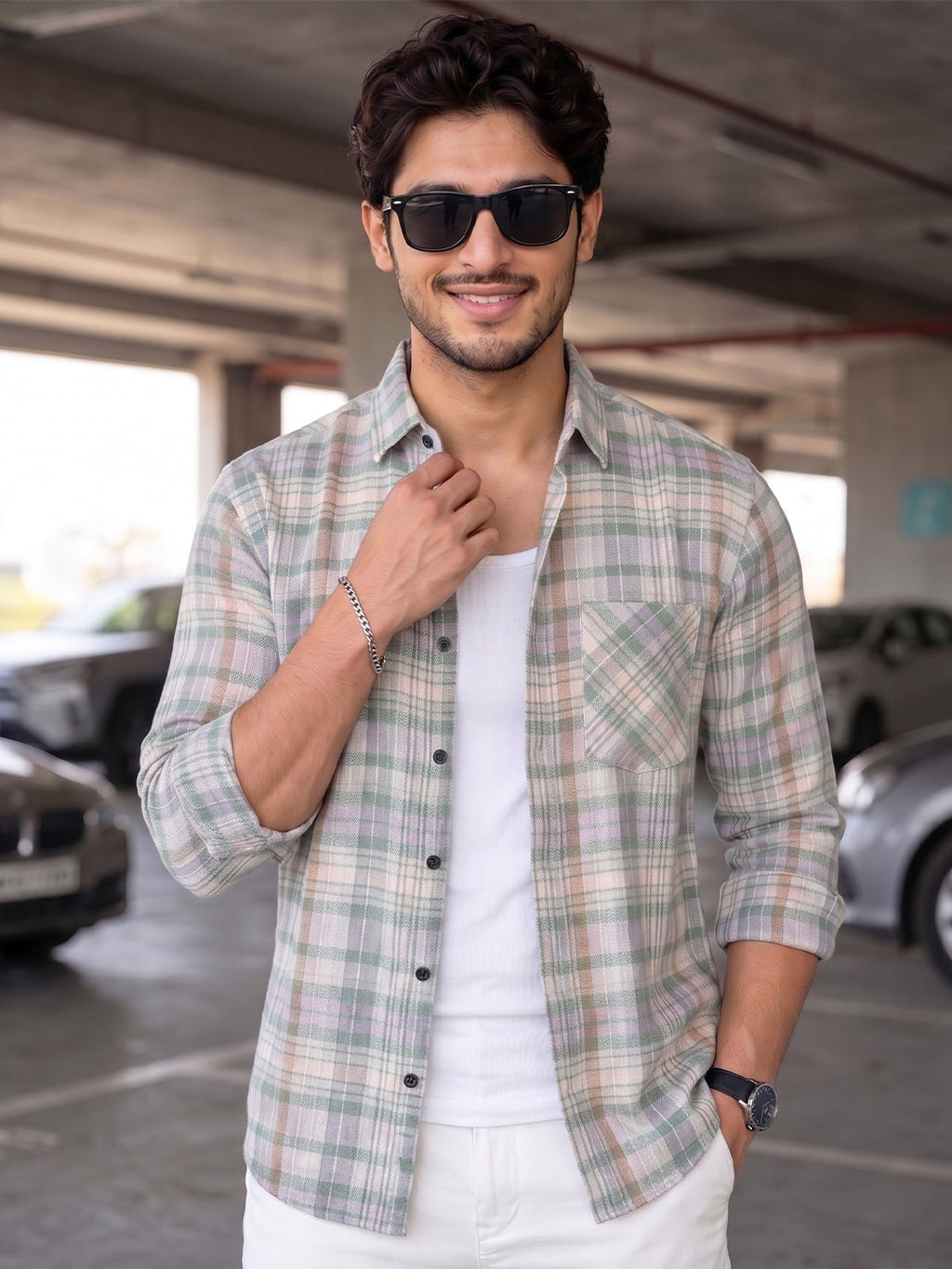 VORA LABEL Men Cotton Checked Regular Fit Casual Shirt - White