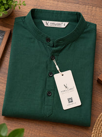 VORA LABEL Men’s Cotton Blend Mandarin Collar Half Kurta | Short Sleeve Solid Casual Wear
