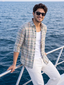 VORA LABEL Men Cotton Checked Regular Fit Casual Shirt - White