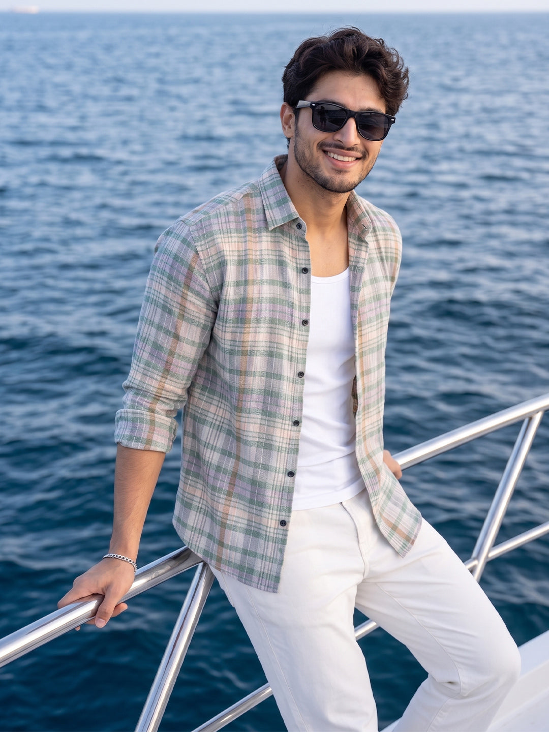 VORA LABEL Men Cotton Checked Regular Fit Casual Shirt - White