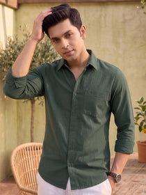 VORA LABEL Men Cotton Solid Regular Fit Casual Shirt - Green