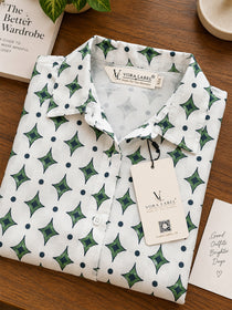 VORA LABEL Women’s Pure Cotton Printed Top | 3/4 Sleeve Relaxed Fit Collared Casual & Office Wear Shirt