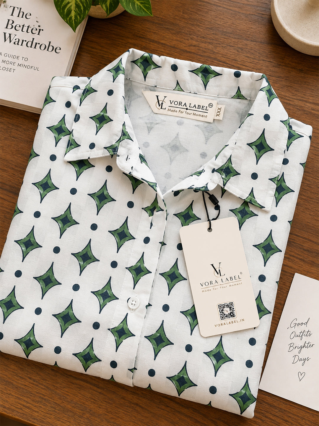 VORA LABEL Women’s Pure Cotton Printed Top | 3/4 Sleeve Relaxed Fit Collared Casual & Office Wear Shirt