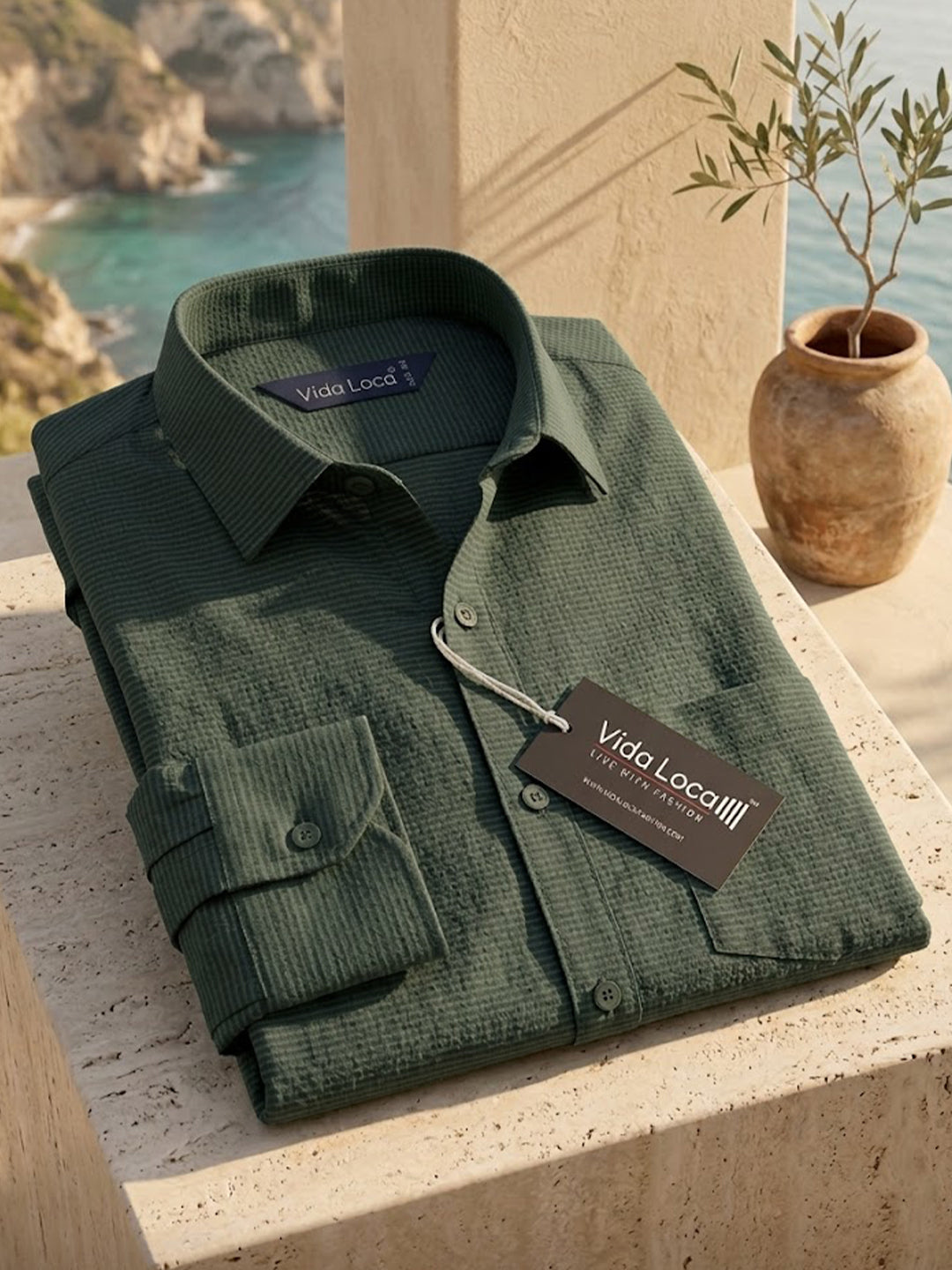 VORA LABEL Men Cotton Solid Regular Fit Casual Shirt - Green