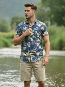 VORA LABEL Men Cotton Printed Regular Fit Casual Shirt - Royal Blue
