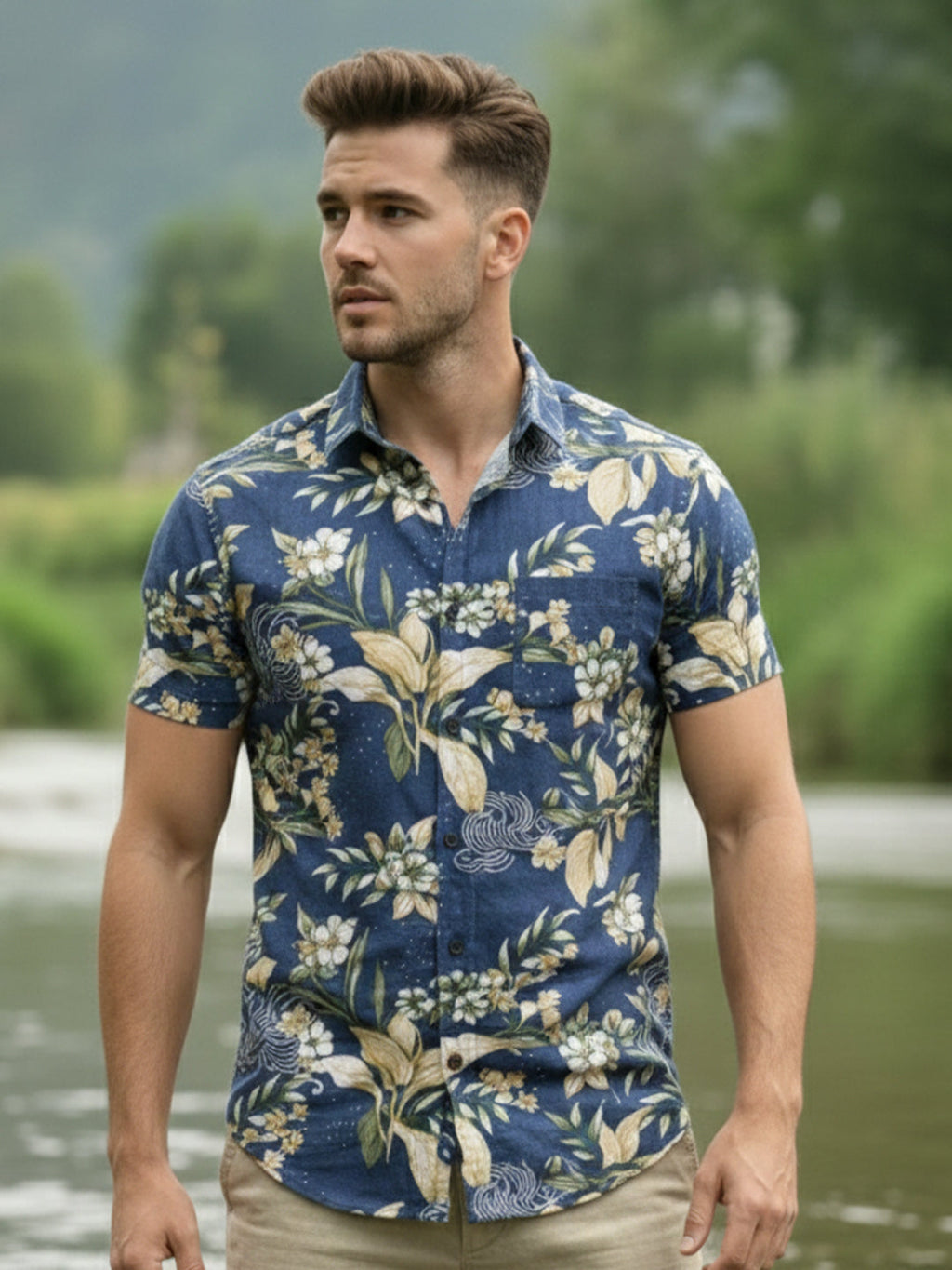VORA LABEL Men Cotton Printed Regular Fit Casual Shirt - Royal Blue