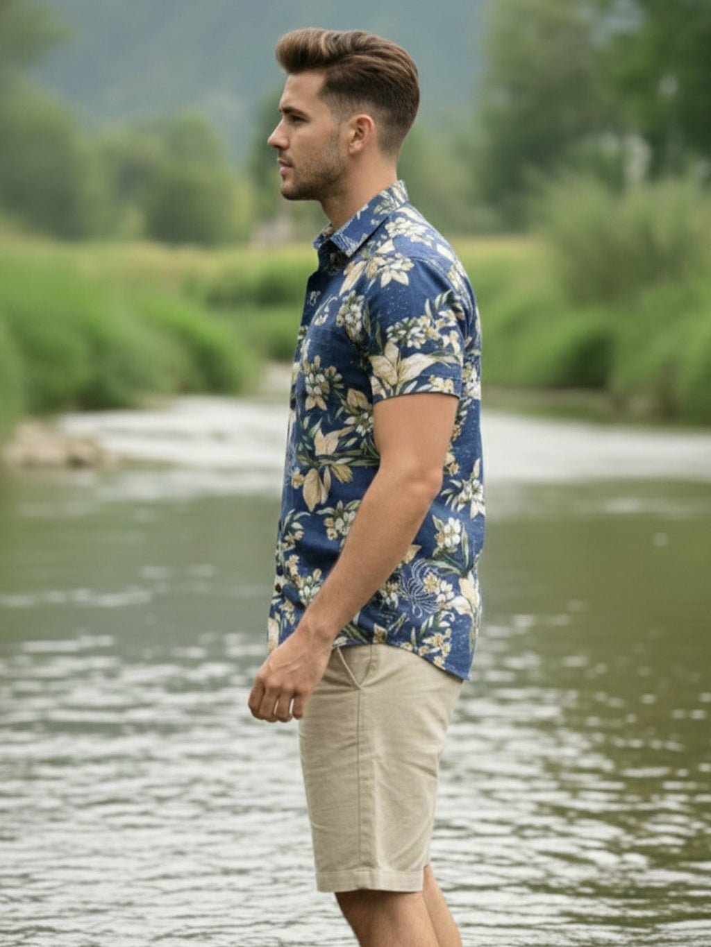 VORA LABEL Men Cotton Printed Regular Fit Casual Shirt - Royal Blue