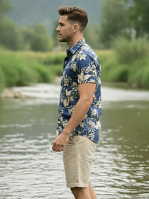 VORA LABEL Men Cotton Printed Regular Fit Casual Shirt - Royal Blue