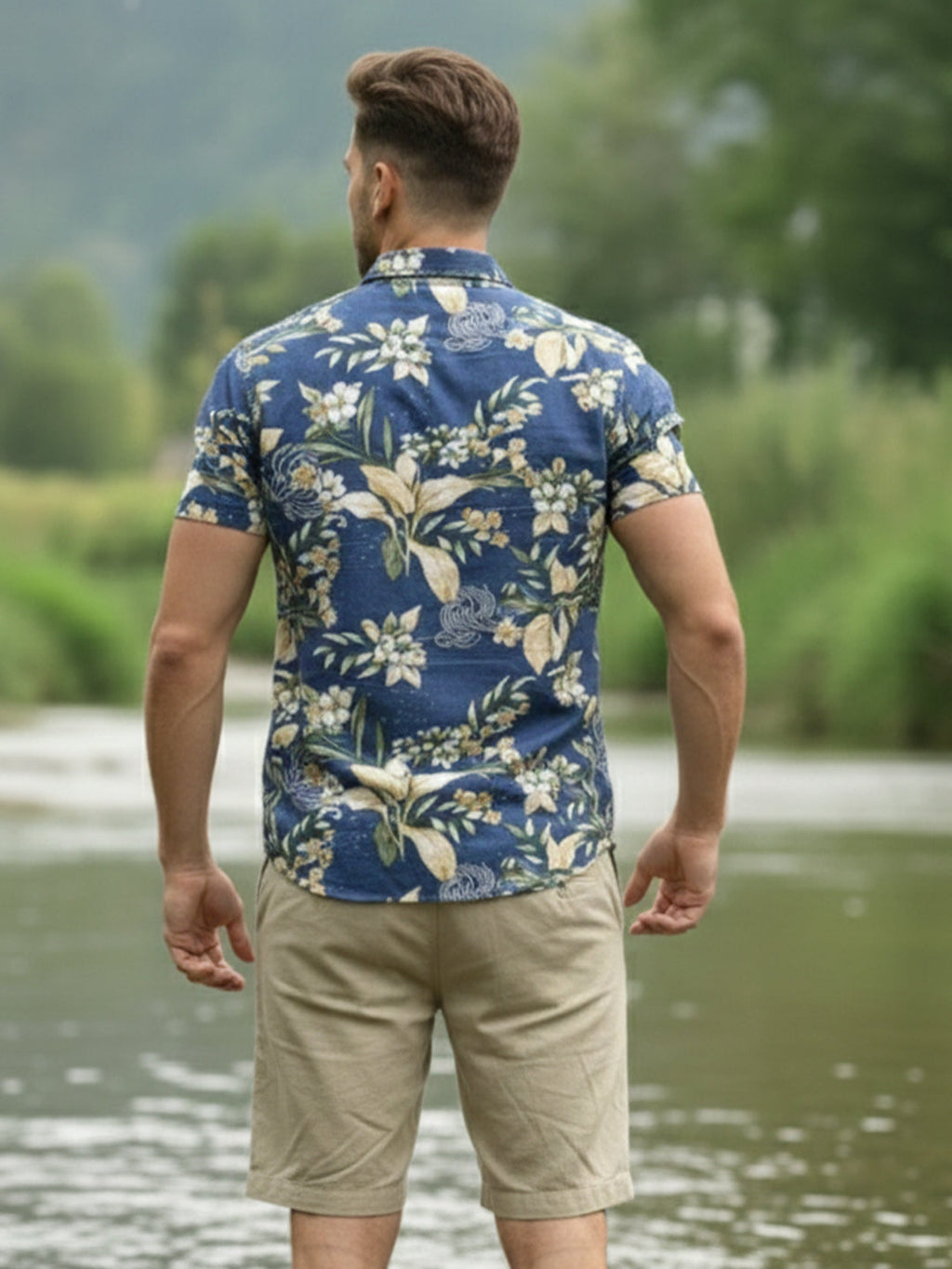VORA LABEL Men Cotton Printed Regular Fit Casual Shirt - Royal Blue