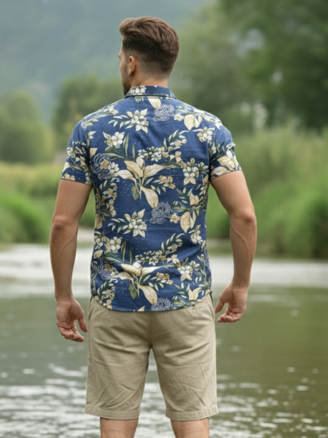 VORA LABEL Men Cotton Printed Regular Fit Casual Shirt - Royal Blue