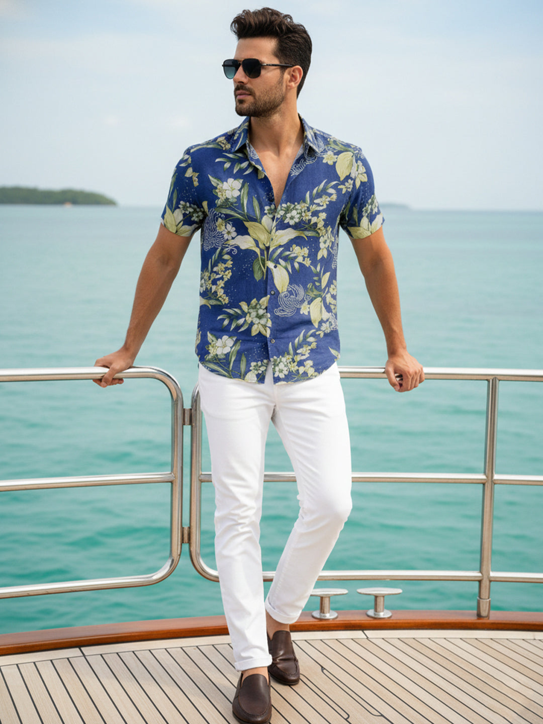 VORA LABEL Men Cotton Printed Regular Fit Casual Shirt - Royal Blue Main image