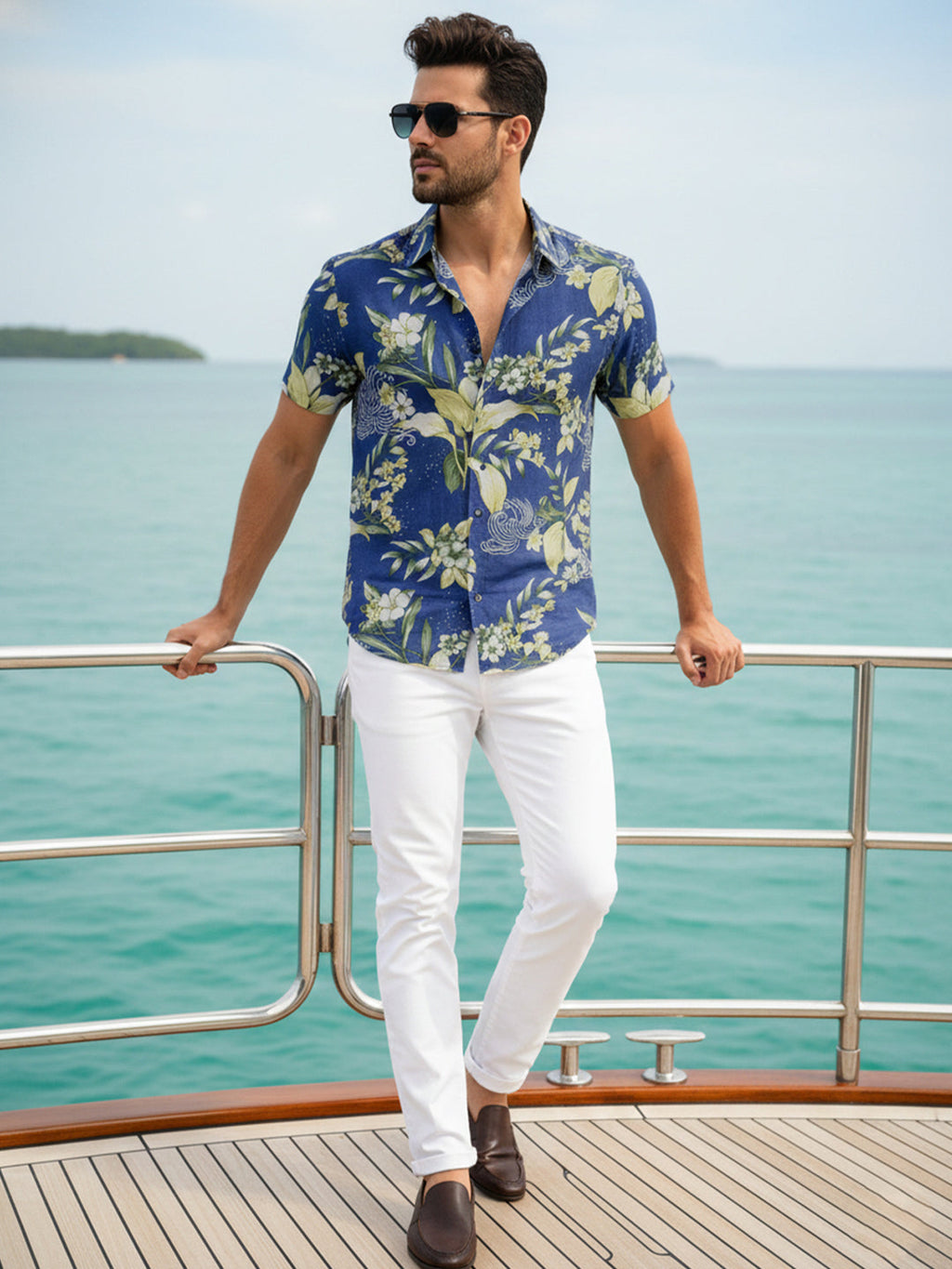 VORA LABEL Men Cotton Printed Regular Fit Casual Shirt - Royal Blue