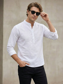 VORA LABEL Men Cotton Striped Button Front Short Kurta - White