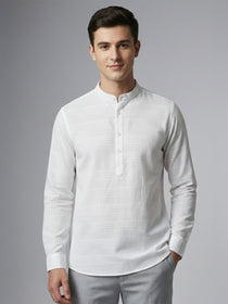 VORA LABEL Men Cotton Single Stripe Short Kurta - White