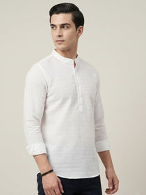 VORA LABEL Men Cotton Striped Relaxed Fit Short Kurta - White