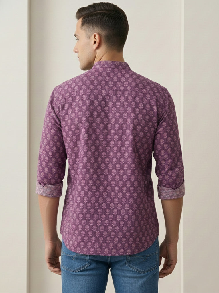 VORA LABEL Men Cotton Printed Regular Fit Short Kurta - Magenta