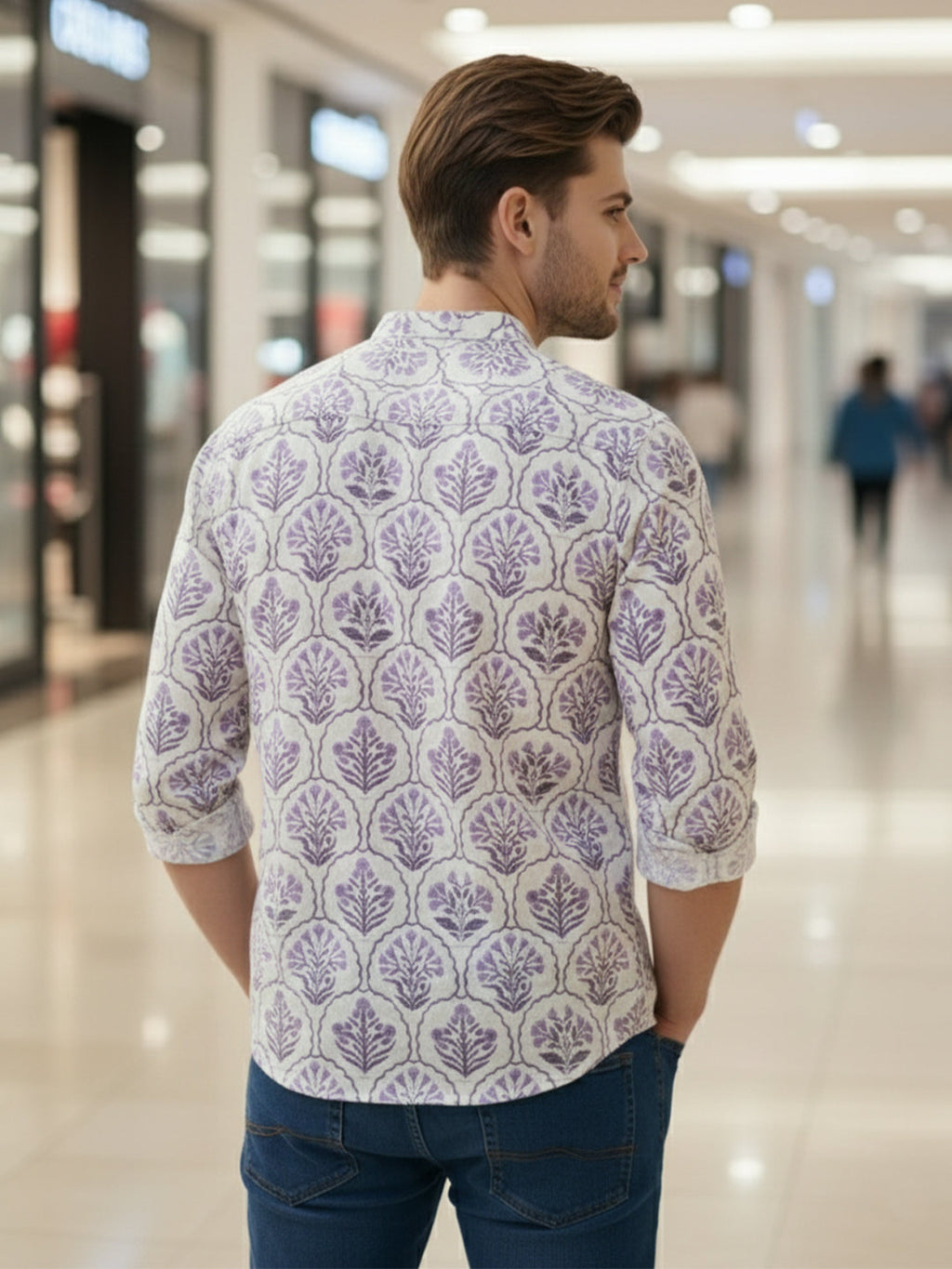 VORA LABEL Men Cotton Printed Regular Fit Short Kurta - White