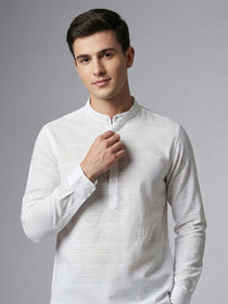 VORA LABEL Men Cotton Single Stripe Short Kurta - White