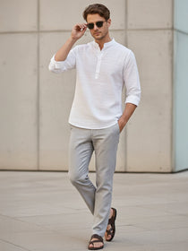 VORA LABEL Men Cotton Striped Full Sleeve Short Kurta - White