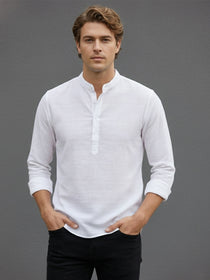 VORA LABEL Men Cotton Striped Button Front Short Kurta - White