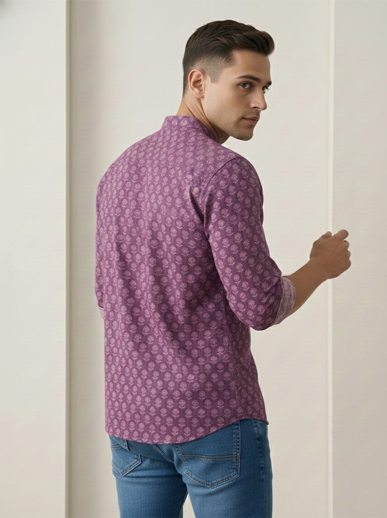 VORA LABEL Men Cotton Printed Regular Fit Short Kurta - Magenta
