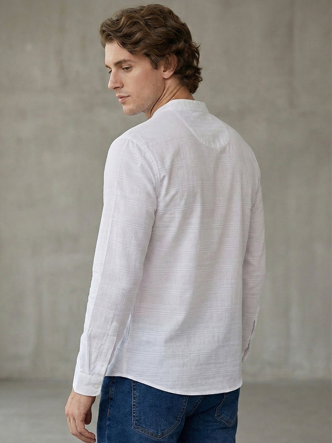 VORA LABEL Men Cotton Single Stripe Short Kurta - White