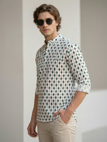 VORA LABEL Men Cotton Printed Regular Fit Short Kurta - Green