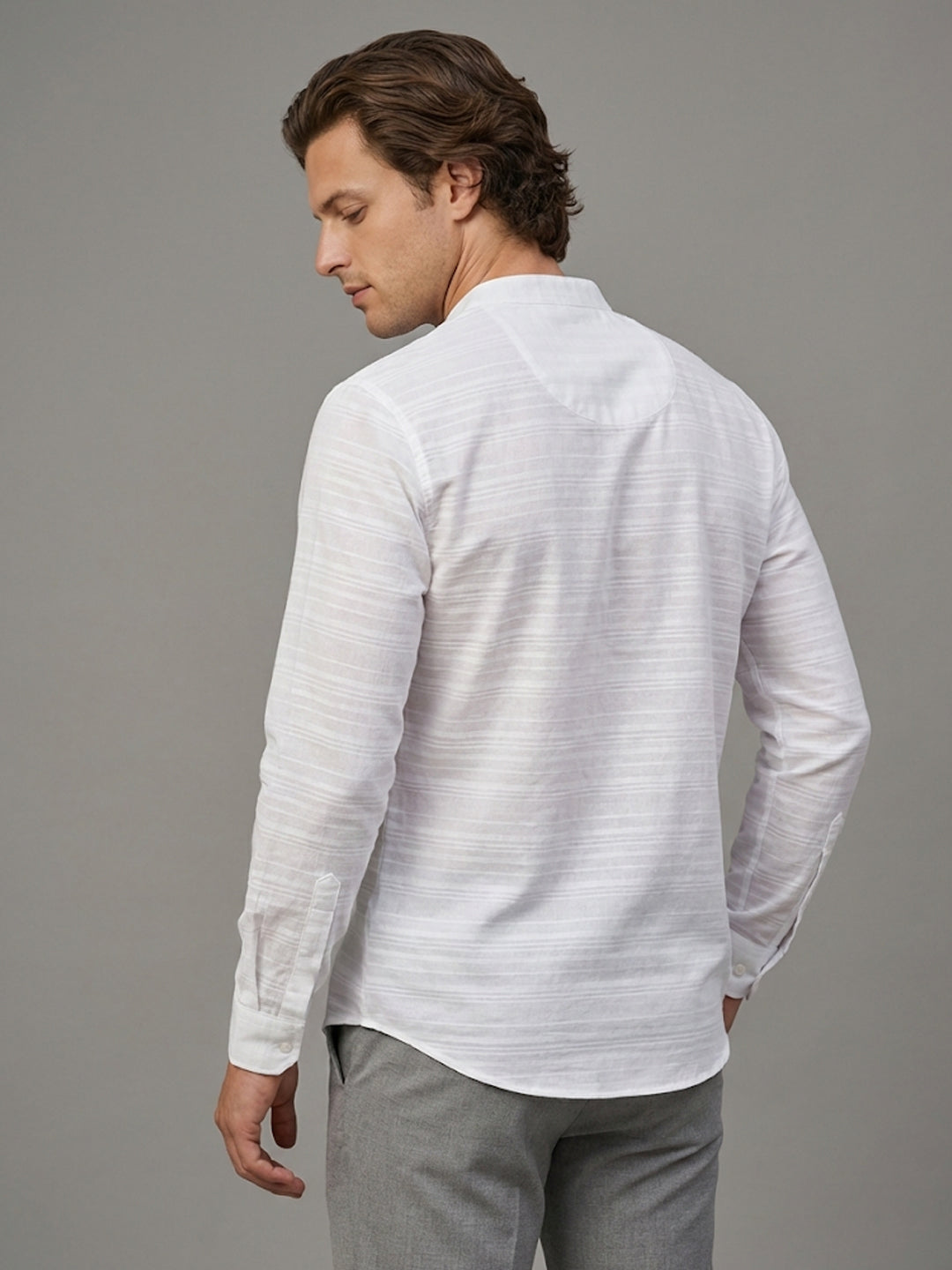 VORA LABEL Men Cotton Striped Full Sleeve Short Kurta - White Secondary image