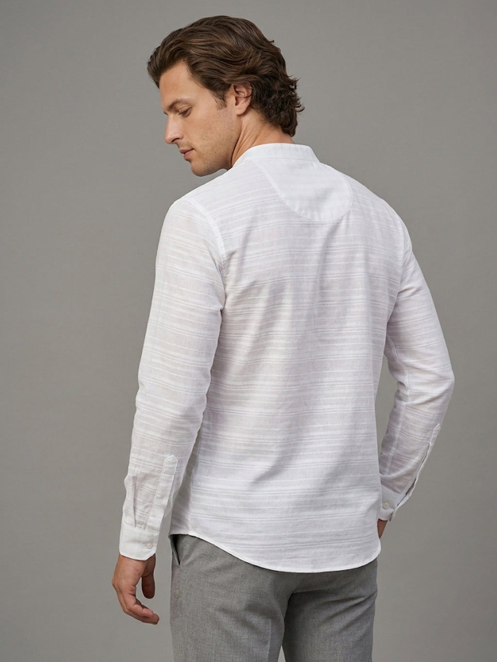 VORA LABEL Men Cotton Striped Full Sleeve Short Kurta - White