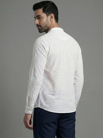 VORA LABEL Men Cotton Striped Mandarin Collar Curved Hem Short Kurta - White