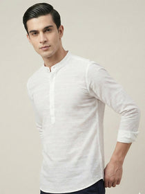 VORA LABEL Men Cotton Striped Relaxed Fit Short Kurta - White