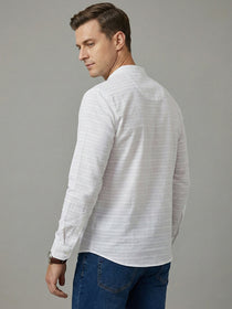 VORA LABEL Men Cotton Striped Curved Hem Short Kurta - White