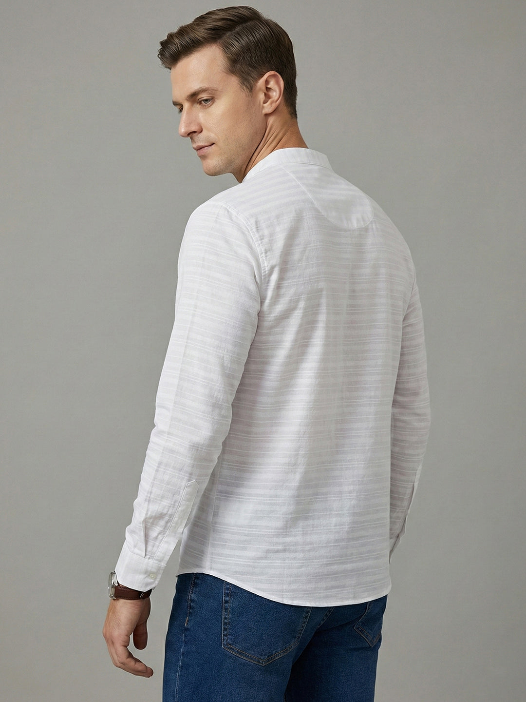 VORA LABEL Men Cotton Striped Curved Hem Short Kurta - White