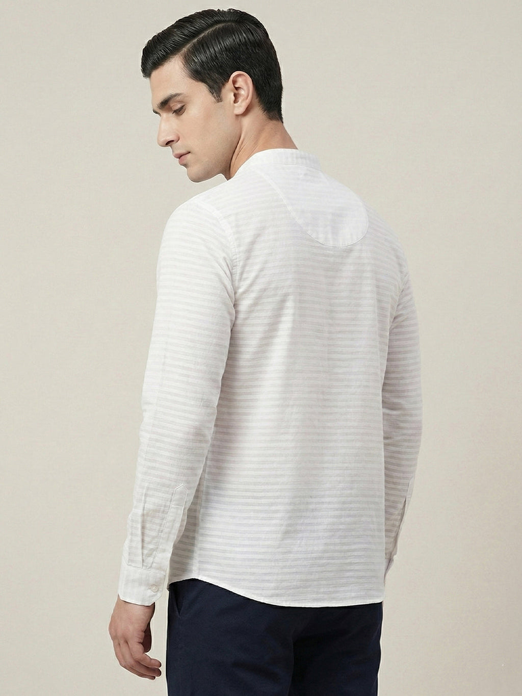 VORA LABEL Men Cotton Striped Relaxed Fit Short Kurta - White
