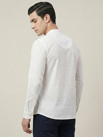 VORA LABEL Men Cotton Striped Relaxed Fit Short Kurta - White