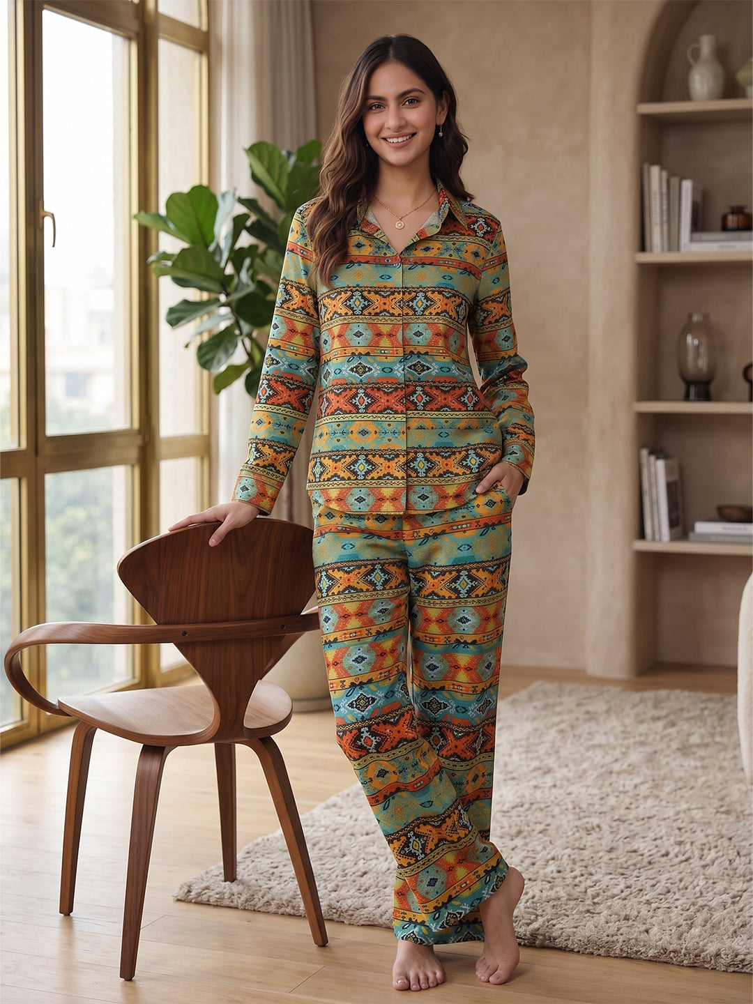 VORA LABEL Women Viscose Rayon Floral Printed Regular Fit Co-ord Set - Green