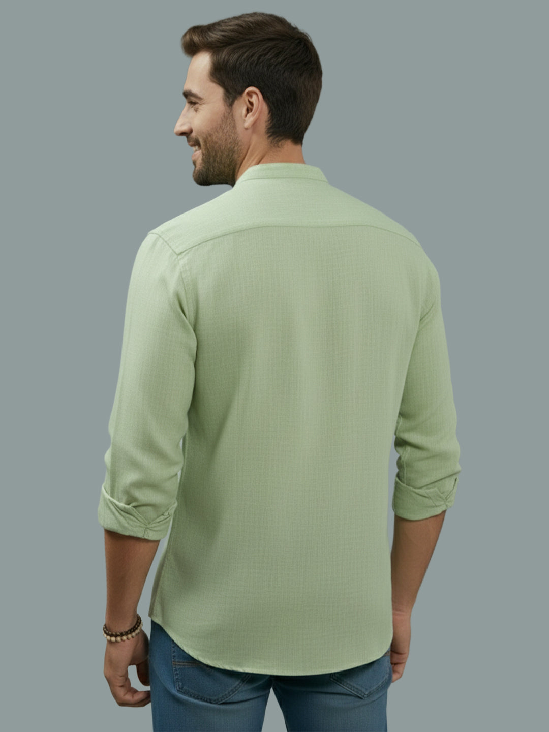 VORA LABEL Men Cotton Regular Fit Mandarin Collar Casual Shirt - Pink
