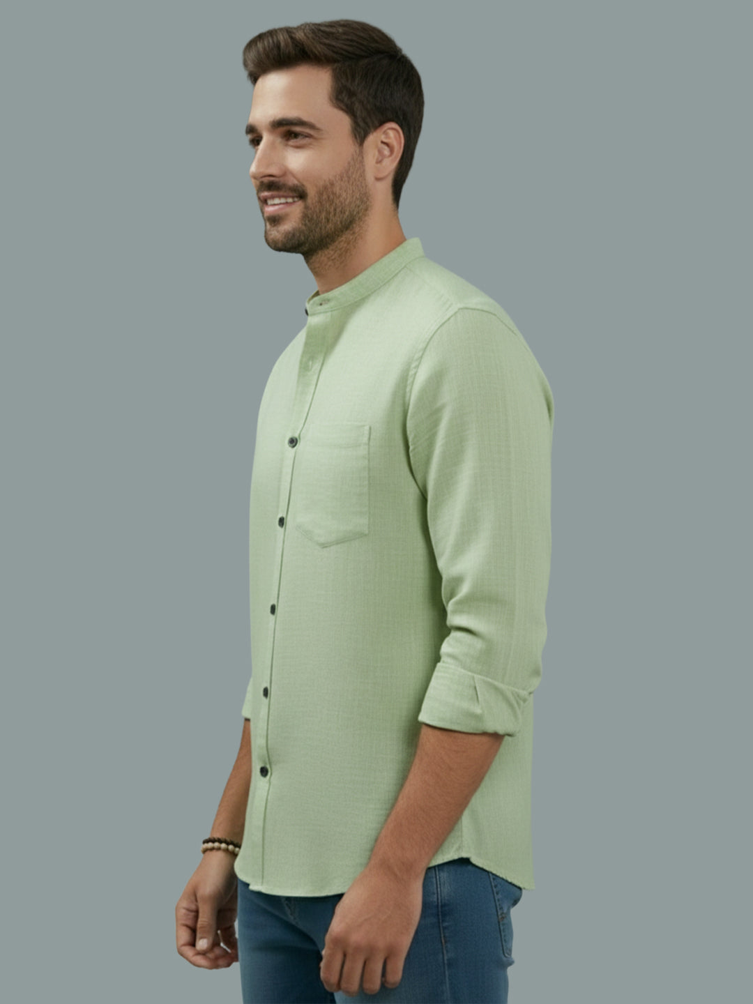 VORA LABEL Men Cotton Regular Fit Mandarin Collar Casual Shirt - Pink