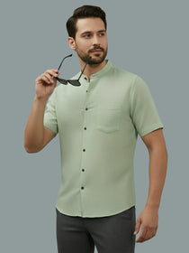 VORA LABEL Men Cotton Regular Fit Mandarin Collar Casual Shirt - White
