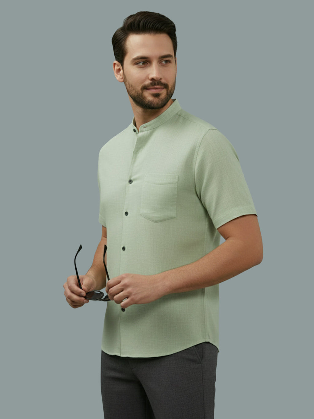 VORA LABEL Men Cotton Regular Fit Mandarin Collar Casual Shirt - White